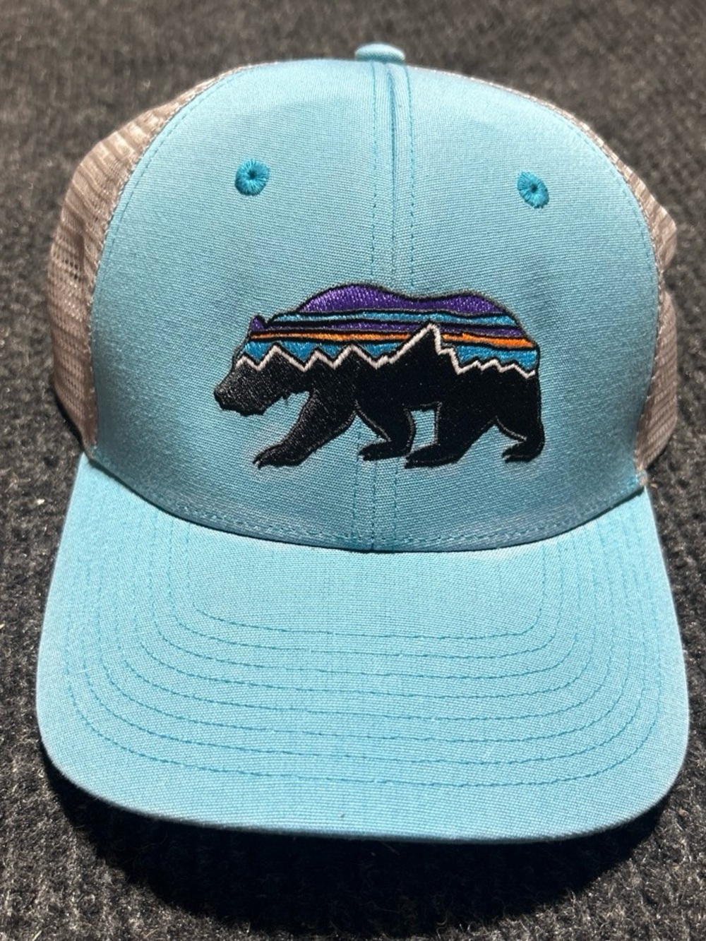 Patagonia Adjustable Trucker Hat with Bear Embroidery - Blue and Gray
